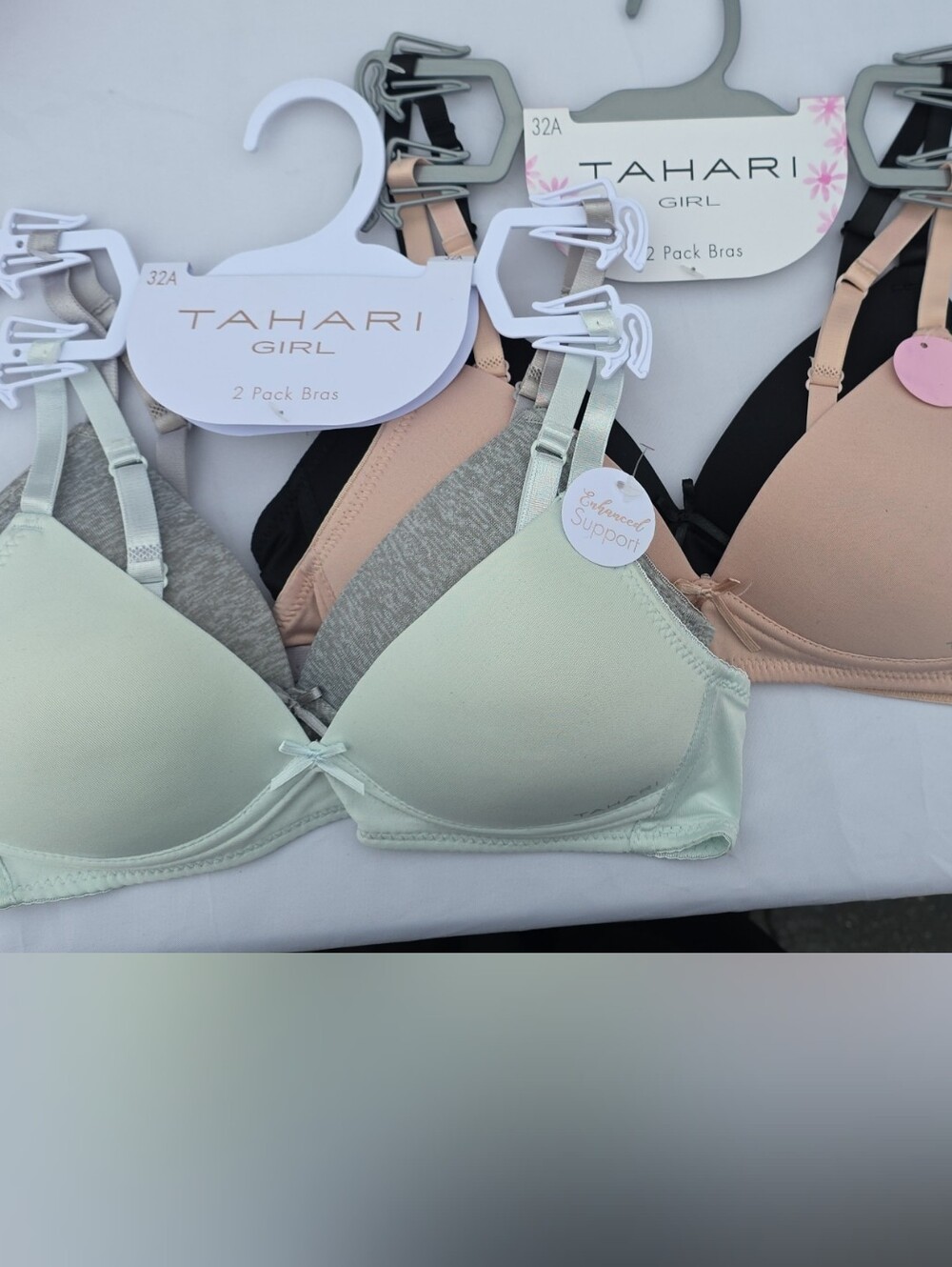 Tahari Girl 2-Pack Bras in Mint& Grey, Nude & Black
